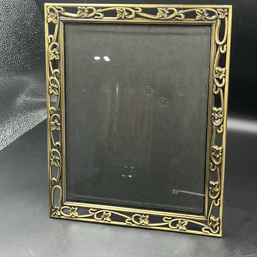 Vintage Brass Tone Metal Picture Frame with Filigree Ivy Vine Pattern 9 1/2 x 11